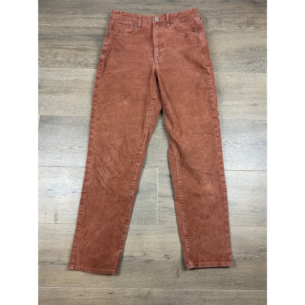 American Eagle Mom Jean Corduroy Pants Rust Orange High Rise Super Stretch 6 Reg